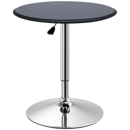 Bar Table Dining Table Bar Table, Kitchen Table for Living Room, Dining Room, Chrome Steel, Faux Leather, Black, Ø63 x 67-93 cm