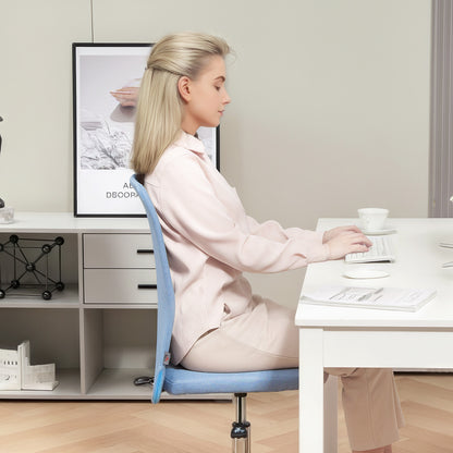 Armless Swivel Office Chair Upholstered in Synthetic Linen with Adjustable Height for Study Bedroom Dressing Table Load 120 kg Light Blue