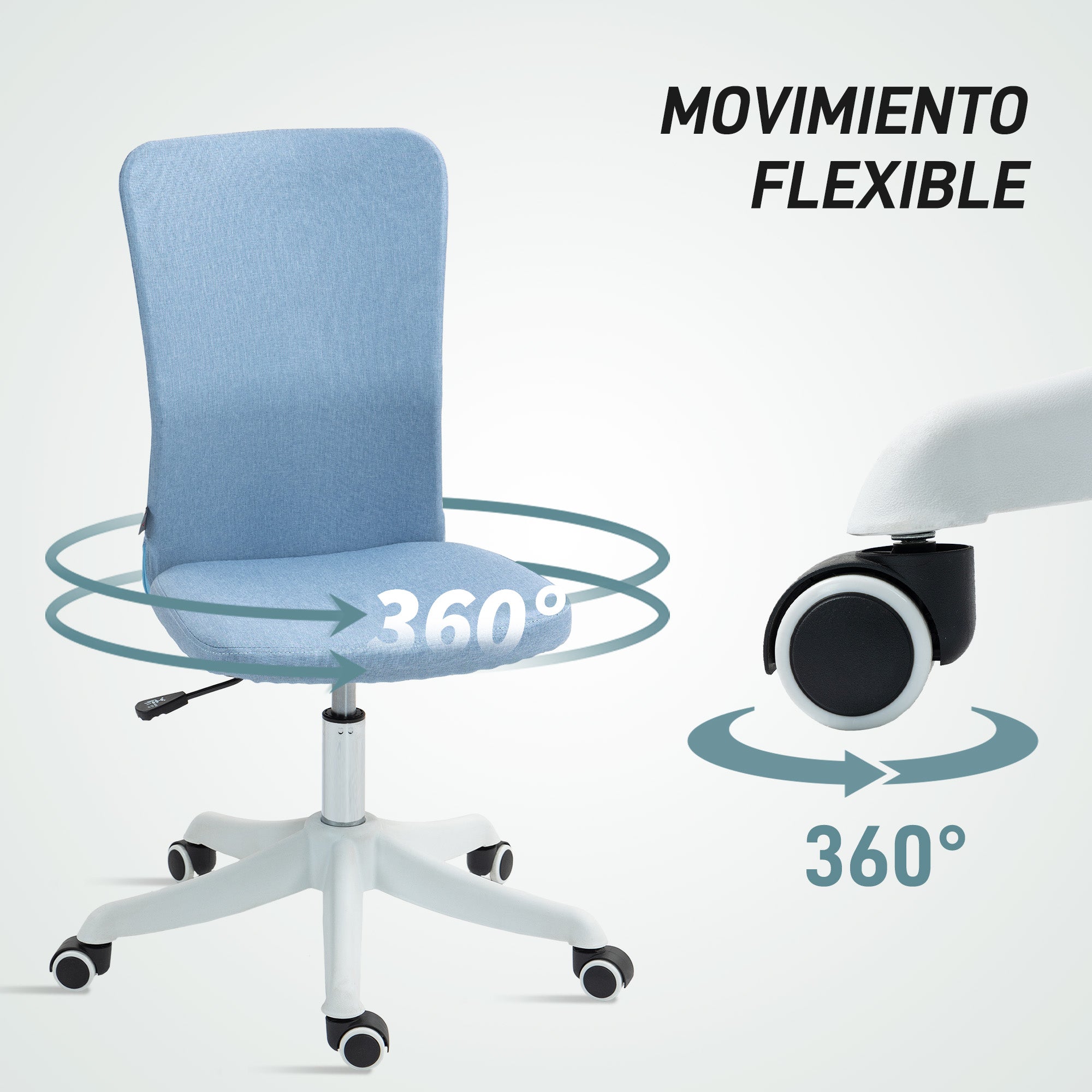 Armless Swivel Office Chair Upholstered in Synthetic Linen with Adjustable Height for Study Bedroom Dressing Table Load 120 kg Light Blue
