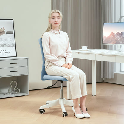Armless Swivel Office Chair Upholstered in Synthetic Linen with Adjustable Height for Study Bedroom Dressing Table Load 120 kg Light Blue