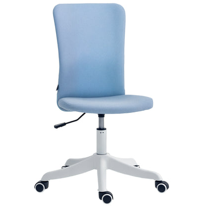 Armless Swivel Office Chair Upholstered in Synthetic Linen with Adjustable Height for Study Bedroom Dressing Table Load 120 kg Light Blue