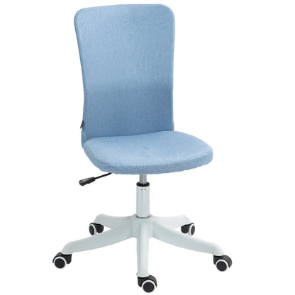 Armless Swivel Office Chair Upholstered in Synthetic Linen with Adjustable Height for Study Bedroom Dressing Table Load 120 kg Light Blue