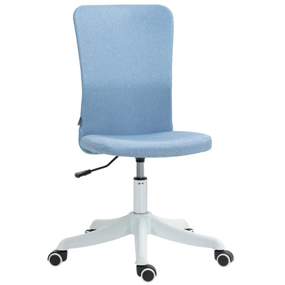 Armless Swivel Office Chair Upholstered in Synthetic Linen with Adjustable Height for Study Bedroom Dressing Table Load 120 kg Light Blue