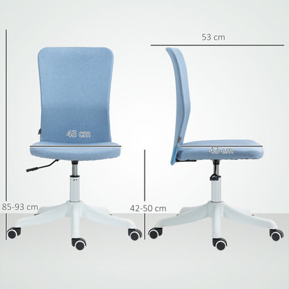 Armless Swivel Office Chair Upholstered in Synthetic Linen with Adjustable Height for Study Bedroom Dressing Table Load 120 kg Light Blue