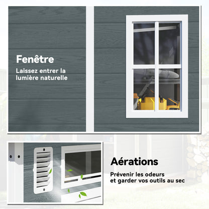 6 x 6 ft Wood-Effect Plastic Garden Shed with Floor, Three Windows, Lockable Doors & Vents, Gray