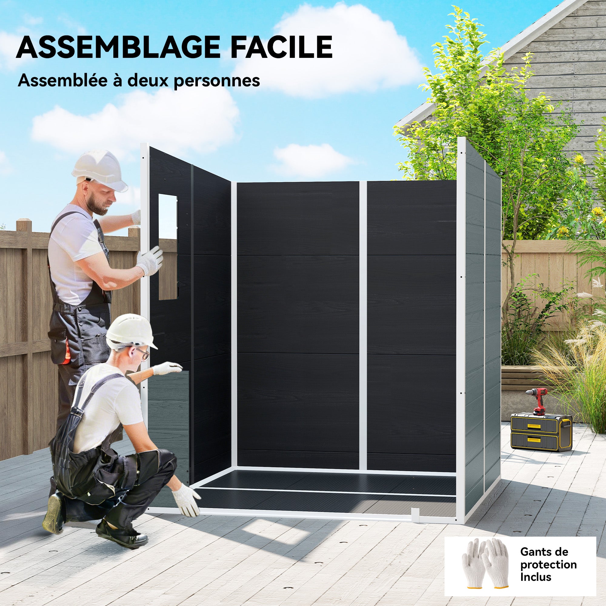 6 x 6 ft Wood-Effect Plastic Garden Shed with Floor, Three Windows, Lockable Doors & Vents, Gray