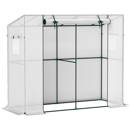 Greenhouse with Roll-Up Door 2 Windows, Winterproof Steel Frame Greenhouse, Cold Frame for Balcony, Garden, Tomato House with UV Protection 200x76x170cm Greenhouse for Vegetables Flowers, White