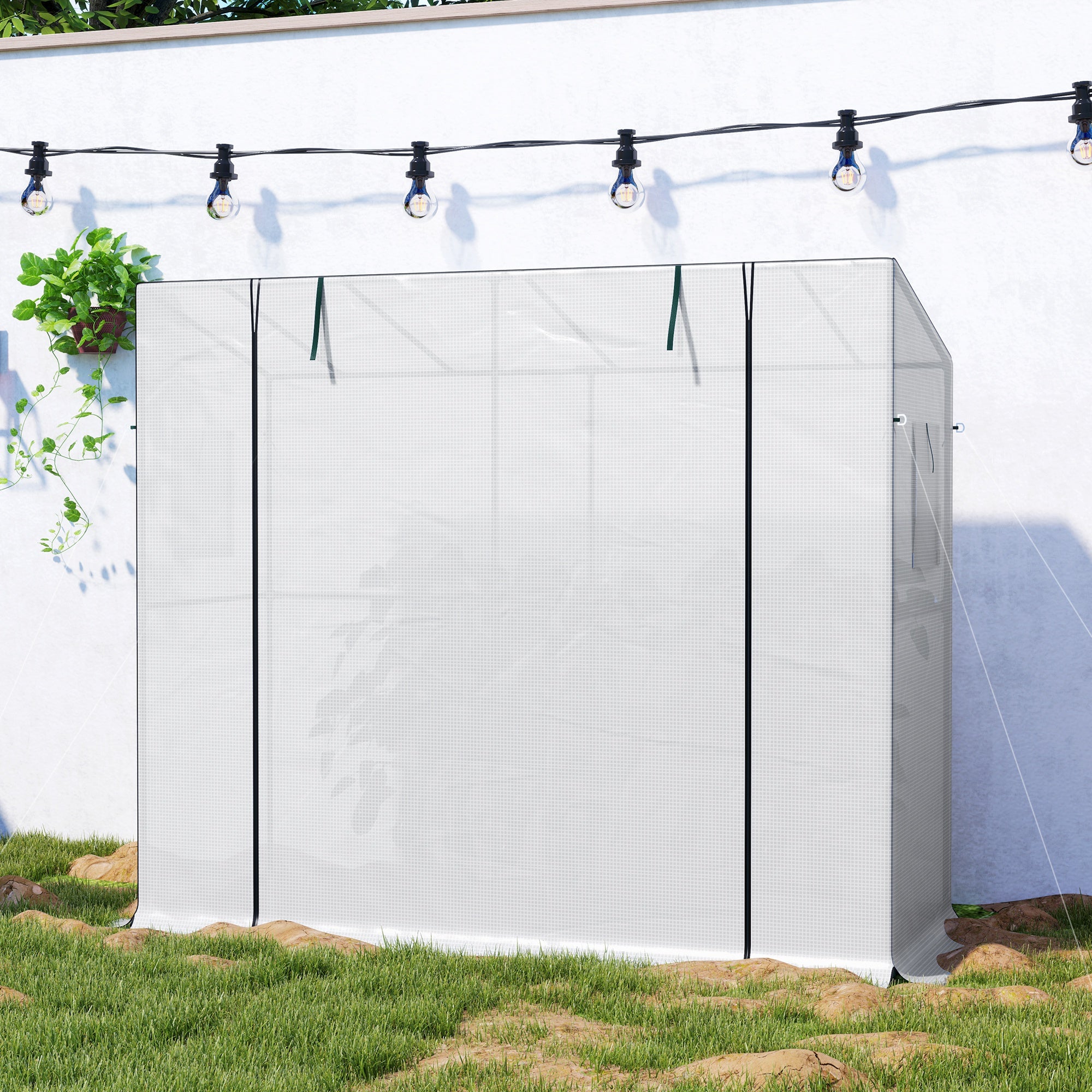 Greenhouse with Roll-Up Door 2 Windows, Winterproof Steel Frame Greenhouse, Cold Frame for Balcony, Garden, Tomato House with UV Protection 200x76x170cm Greenhouse for Vegetables Flowers, White