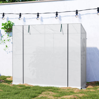 Greenhouse with Roll-Up Door 2 Windows, Winterproof Steel Frame Greenhouse, Cold Frame for Balcony, Garden, Tomato House with UV Protection 200x76x170cm Greenhouse for Vegetables Flowers, White