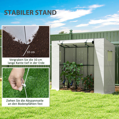 Greenhouse with Roll-Up Door 2 Windows, Winterproof Steel Frame Greenhouse, Cold Frame for Balcony, Garden, Tomato House with UV Protection 200x76x170cm Greenhouse for Vegetables Flowers, White