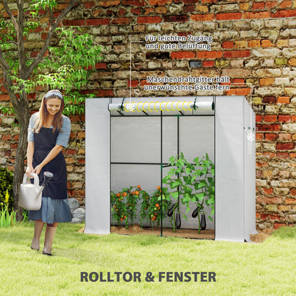 Greenhouse with Roll-Up Door 2 Windows, Winterproof Steel Frame Greenhouse, Cold Frame for Balcony, Garden, Tomato House with UV Protection 200x76x170cm Greenhouse for Vegetables Flowers, White