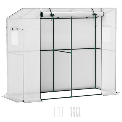 Greenhouse with Roll-Up Door 2 Windows, Winterproof Steel Frame Greenhouse, Cold Frame for Balcony, Garden, Tomato House with UV Protection 200x76x170cm Greenhouse for Vegetables Flowers, White