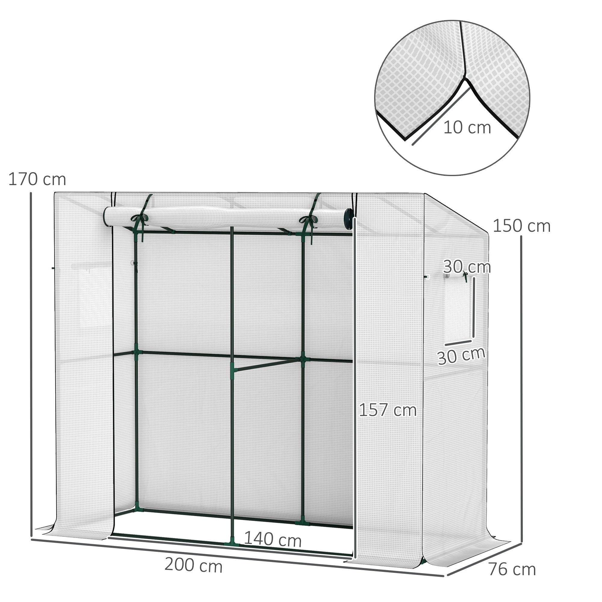 Greenhouse with Roll-Up Door 2 Windows, Winterproof Steel Frame Greenhouse, Cold Frame for Balcony, Garden, Tomato House with UV Protection 200x76x170cm Greenhouse for Vegetables Flowers, White