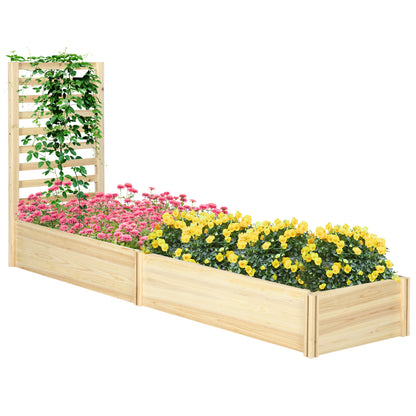 Large Outdoor Wooden Planter with Trellis for Climbing Plants and 2 Raised Planting Boxes for Patio Terrace Balcony 230x60x110 cm Natural