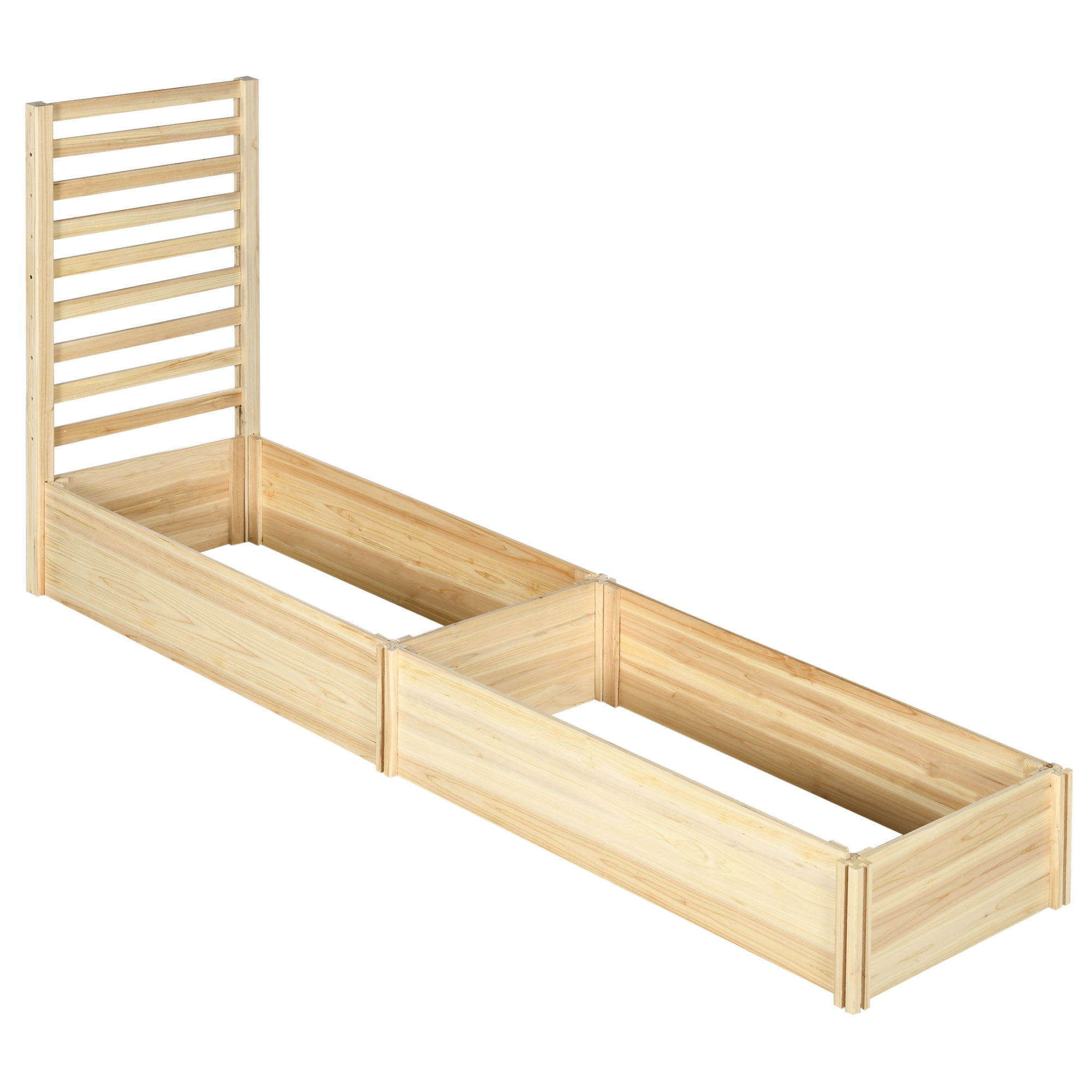 Large Outdoor Wooden Planter with Trellis for Climbing Plants and 2 Raised Planting Boxes for Patio Terrace Balcony 230x60x110 cm Natural