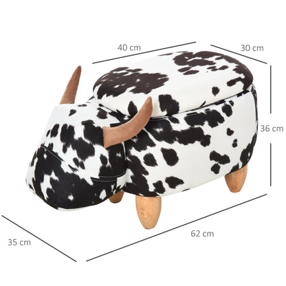 Animal Stool, Decorative Stool with Storage Space, Padded Stool, Seating Bench with Animal Design, for Living Room, Pig Footstool, Black+White, 62 x 35 x 36 cm