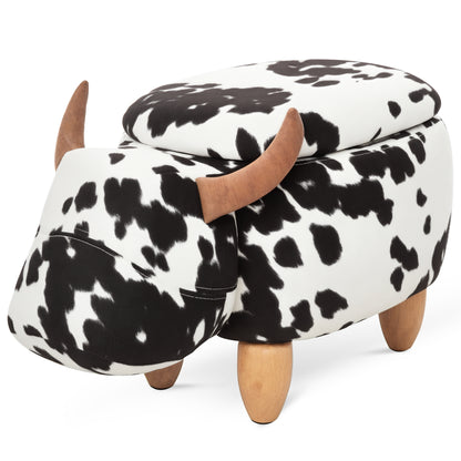Animal Stool, Decorative Stool with Storage Space, Padded Stool, Seating Bench with Animal Design, for Living Room, Pig Footstool, Black+White, 62 x 35 x 36 cm