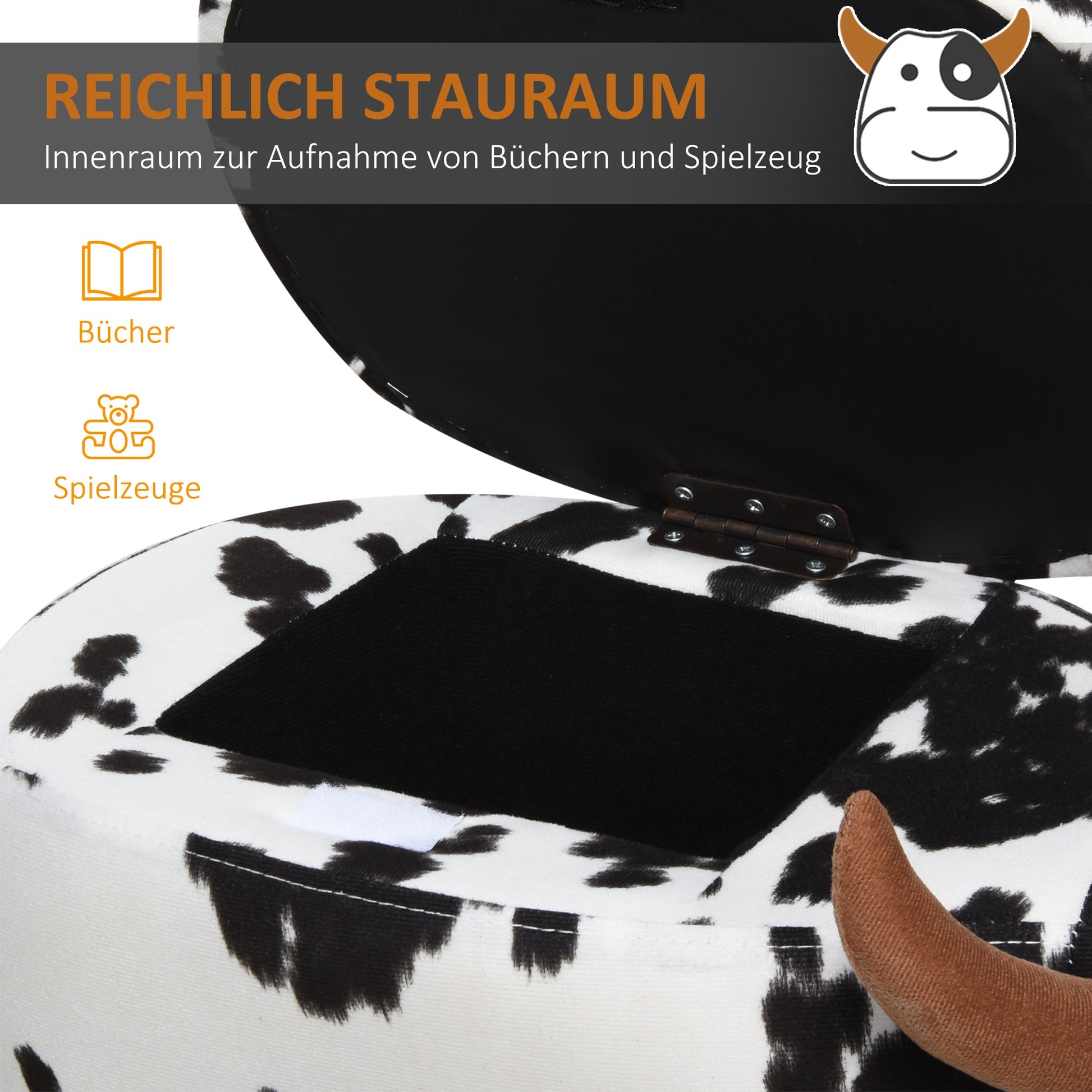 Animal Stool, Decorative Stool with Storage Space, Padded Stool, Seating Bench with Animal Design, for Living Room, Pig Footstool, Black+White, 62 x 35 x 36 cm