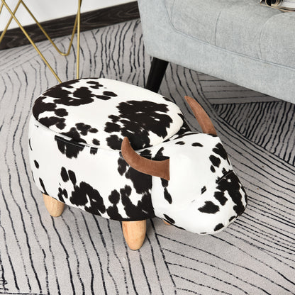 Animal Stool, Decorative Stool with Storage Space, Padded Stool, Seating Bench with Animal Design, for Living Room, Pig Footstool, Black+White, 62 x 35 x 36 cm