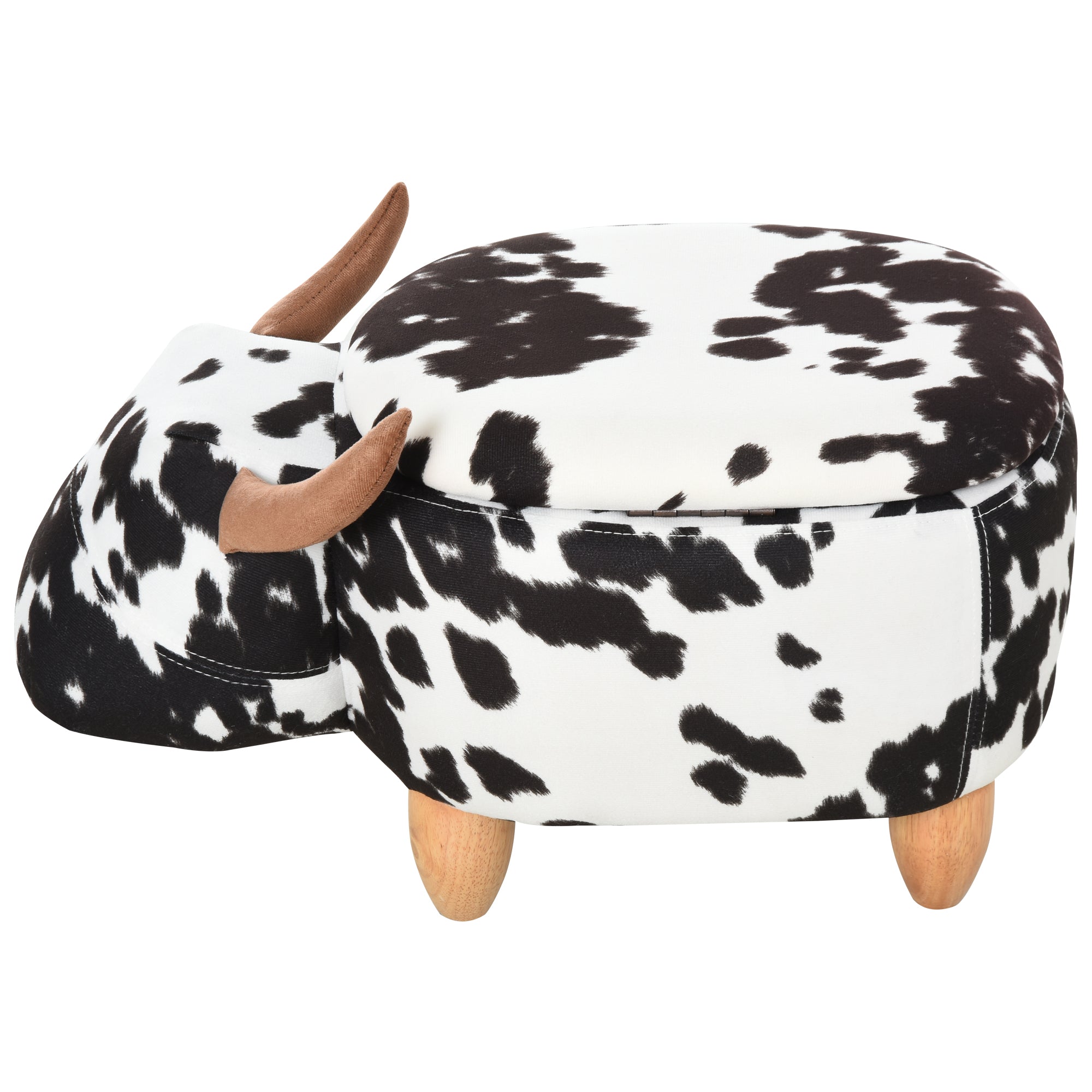 Animal Stool, Decorative Stool with Storage Space, Padded Stool, Seating Bench with Animal Design, for Living Room, Pig Footstool, Black+White, 62 x 35 x 36 cm