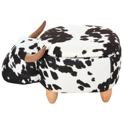 Animal Stool, Decorative Stool with Storage Space, Padded Stool, Seating Bench with Animal Design, for Living Room, Pig Footstool, Black+White, 62 x 35 x 36 cm
