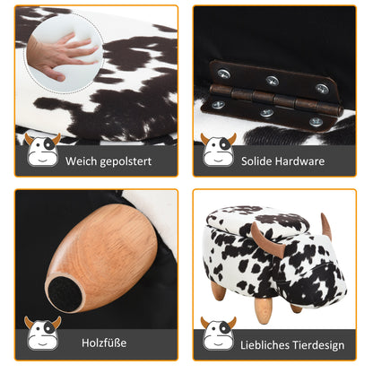Animal Stool, Decorative Stool with Storage Space, Padded Stool, Seating Bench with Animal Design, for Living Room, Pig Footstool, Black+White, 62 x 35 x 36 cm