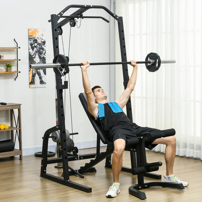 SPORTNOW Multifunctional Fitness Station with Ab Bench, Adjustable Power Tower with 15 Levels Barbell Rack for Home Workout, 152x105x212cm, Black