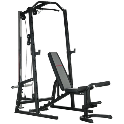 SPORTNOW Multifunctional Fitness Station with Ab Bench, Adjustable Power Tower with 15 Levels Barbell Rack for Home Workout, 152x105x212cm, Black