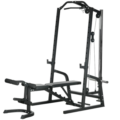 SPORTNOW Multifunctional Fitness Station with Ab Bench, Adjustable Power Tower with 15 Levels Barbell Rack for Home Workout, 152x105x212cm, Black