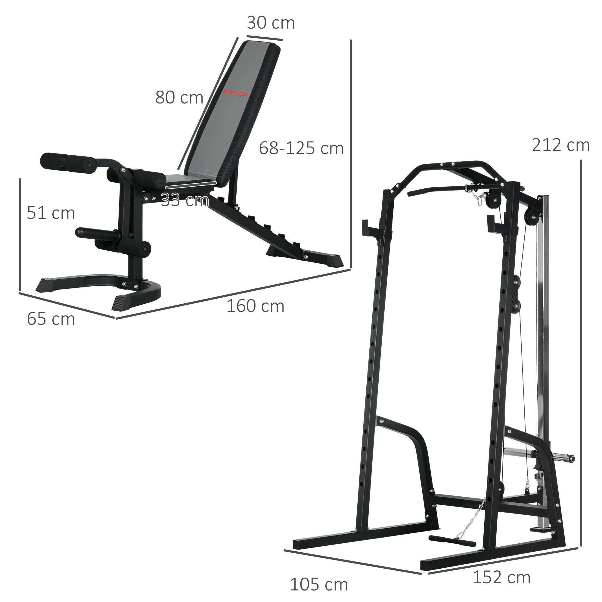 SPORTNOW Multifunctional Fitness Station with Ab Bench, Adjustable Power Tower with 15 Levels Barbell Rack for Home Workout, 152x105x212cm, Black