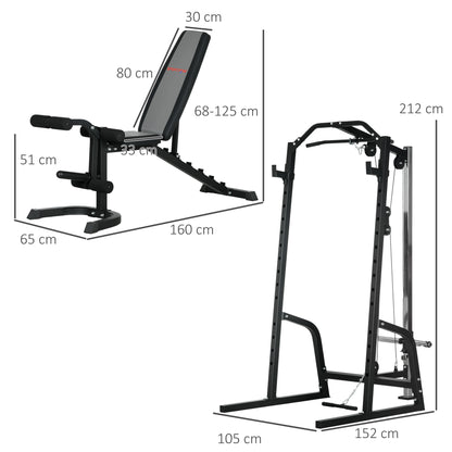 SPORTNOW Multifunctional Fitness Station with Ab Bench, Adjustable Power Tower with 15 Levels Barbell Rack for Home Workout, 152x105x212cm, Black
