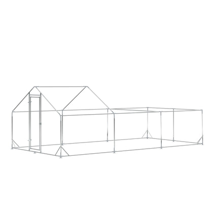 Garden Chicken Coop for 15-18 Chickens in Galvanized Steel and PE with Roof and Lock, 600x300x195 cm, Silver