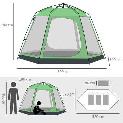 Camping Tent 6 Person Family Dome Tent Faux Leather 2000mm Easy Setup for Family Trekking Festival Steel Fiberglass Green 320 x 320 x 180 cm