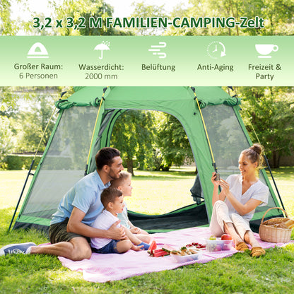 Camping Tent 6 Person Family Dome Tent Faux Leather 2000mm Easy Setup for Family Trekking Festival Steel Fiberglass Green 320 x 320 x 180 cm