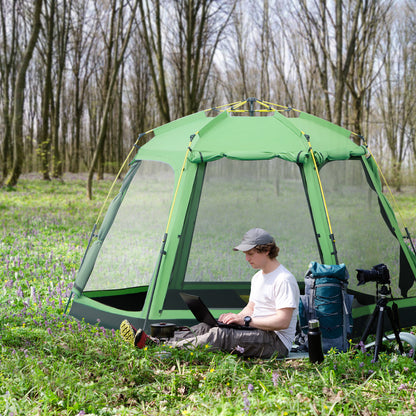 Camping Tent 6 Person Family Dome Tent Faux Leather 2000mm Easy Setup for Family Trekking Festival Steel Fiberglass Green 320 x 320 x 180 cm