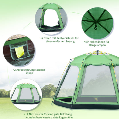 Camping Tent 6 Person Family Dome Tent Faux Leather 2000mm Easy Setup for Family Trekking Festival Steel Fiberglass Green 320 x 320 x 180 cm