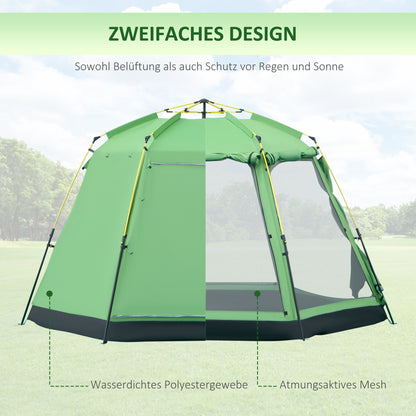 Camping Tent 6 Person Family Dome Tent Faux Leather 2000mm Easy Setup for Family Trekking Festival Steel Fiberglass Green 320 x 320 x 180 cm