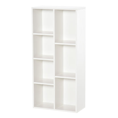 Bookshelf Wooden Bookcase with 7 Storage Compartments Plants Files for Living Room Bedroom Office 50x24x106 cm White