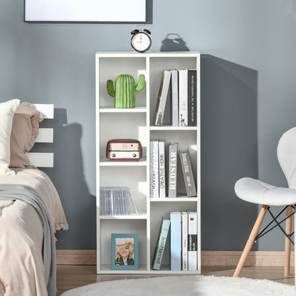 Bookshelf Wooden Bookcase with 7 Storage Compartments Plants Files for Living Room Bedroom Office 50x24x106 cm White