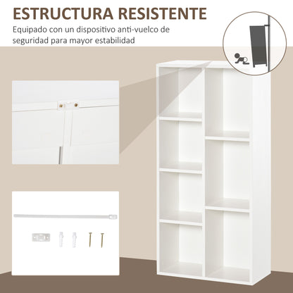 Bookshelf Wooden Bookcase with 7 Storage Compartments Plants Files for Living Room Bedroom Office 50x24x106 cm White