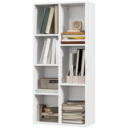 Bookshelf Wooden Bookcase with 7 Storage Compartments Plants Files for Living Room Bedroom Office 50x24x106 cm White
