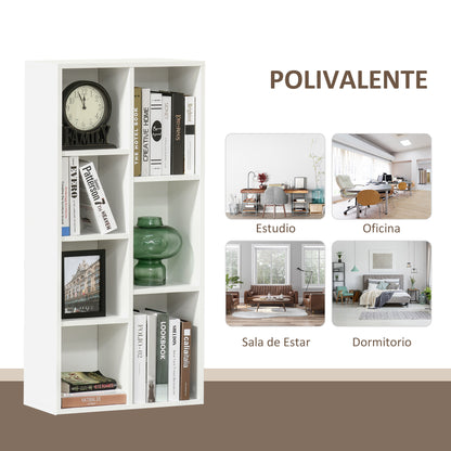Bookshelf Wooden Bookcase with 7 Storage Compartments Plants Files for Living Room Bedroom Office 50x24x106 cm White
