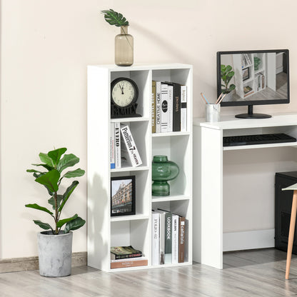 Bookshelf Wooden Bookcase with 7 Storage Compartments Plants Files for Living Room Bedroom Office 50x24x106 cm White