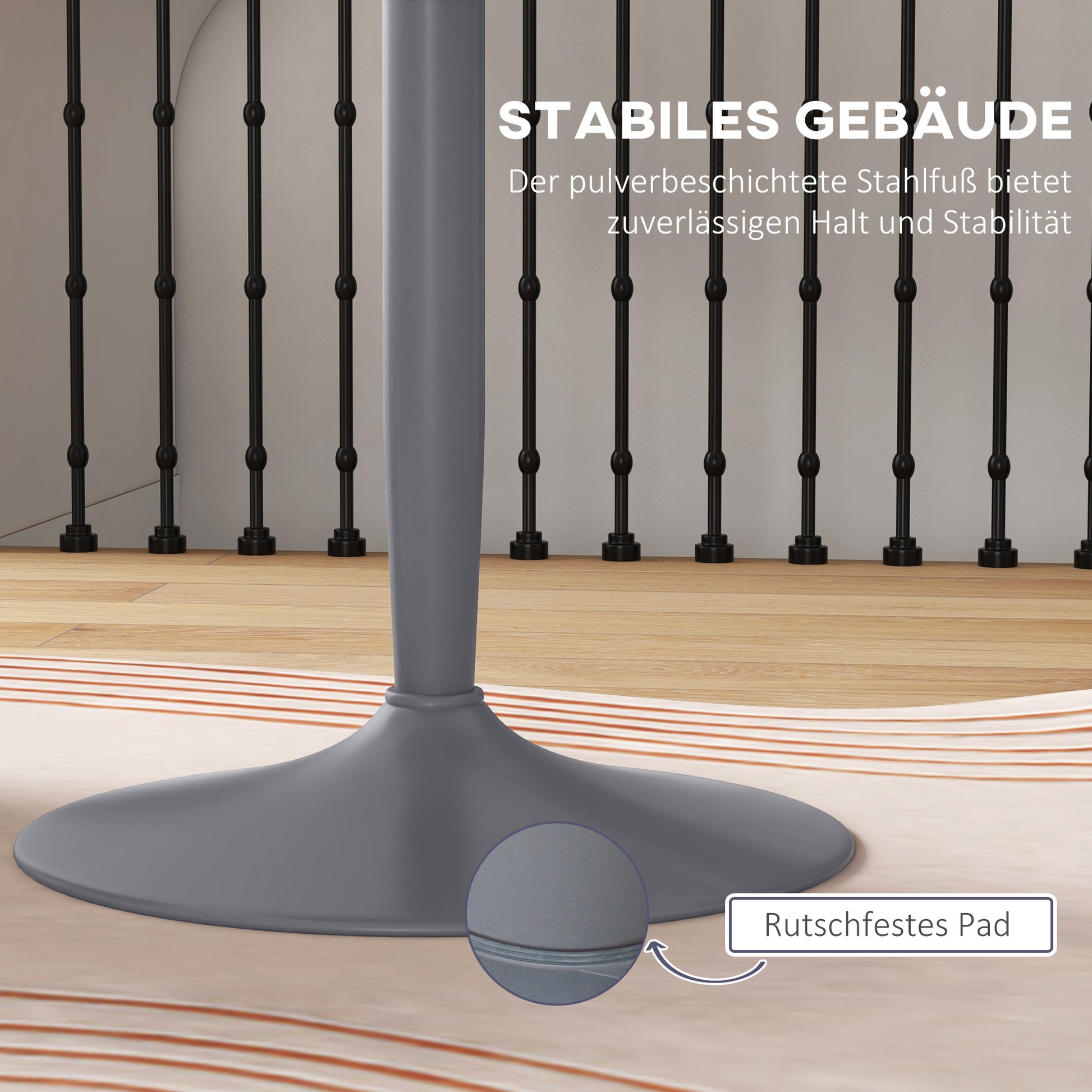 Dining Table, Round Kitchen Table, Modern Dining Table for 2 Persons, Bar Table Pedestal Table with Steel Leg, Non-Slip Footrest, Coffee Table for Living Room, Ø70 x 75 cm, Gray