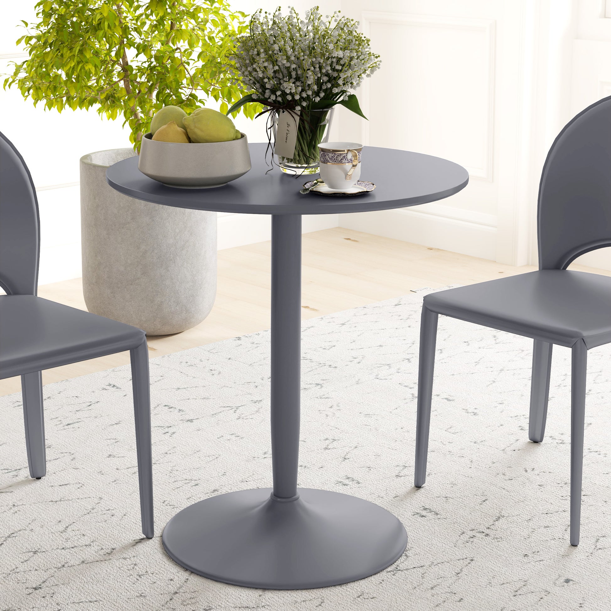 Dining Table, Round Kitchen Table, Modern Dining Table for 2 Persons, Bar Table Pedestal Table with Steel Leg, Non-Slip Footrest, Coffee Table for Living Room, Ø70 x 75 cm, Gray