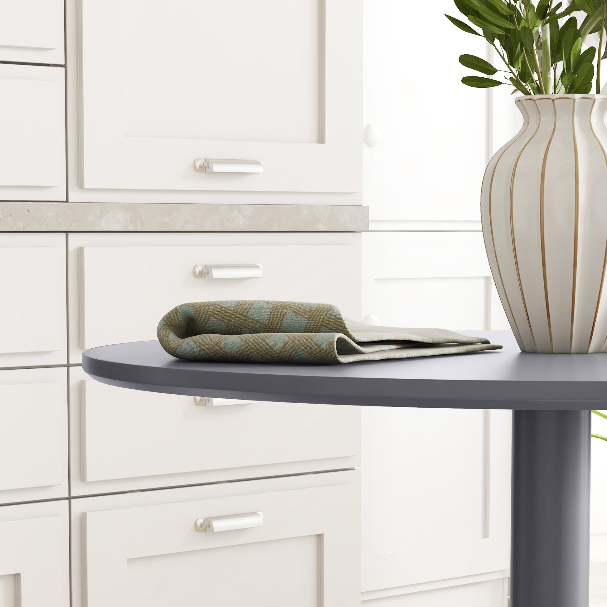 Dining Table, Round Kitchen Table, Modern Dining Table for 2 Persons, Bar Table Pedestal Table with Steel Leg, Non-Slip Footrest, Coffee Table for Living Room, Ø70 x 75 cm, Gray