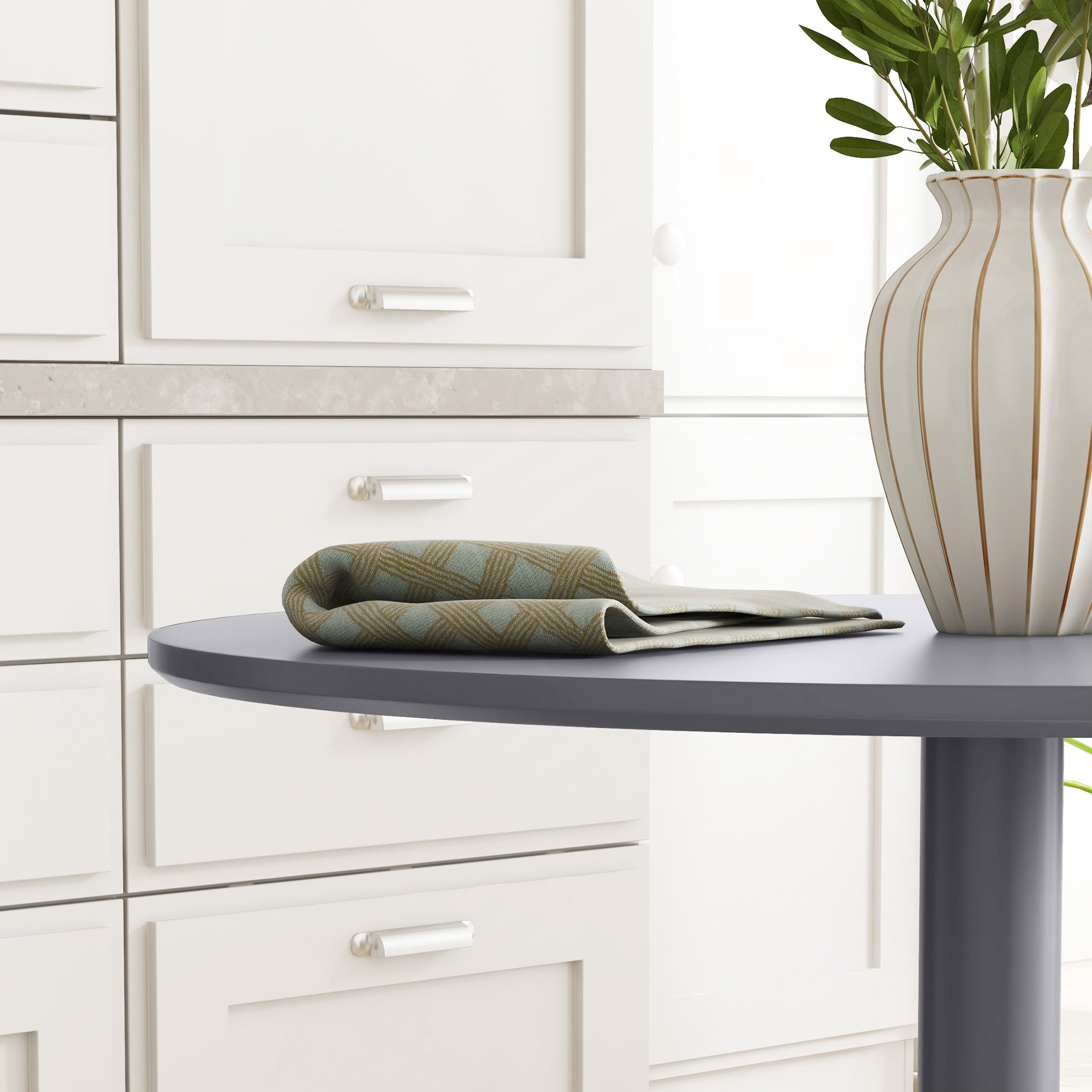 Dining Table, Round Kitchen Table, Modern Dining Table for 2 Persons, Bar Table Pedestal Table with Steel Leg, Non-Slip Footrest, Coffee Table for Living Room, Ø70 x 75 cm, Gray