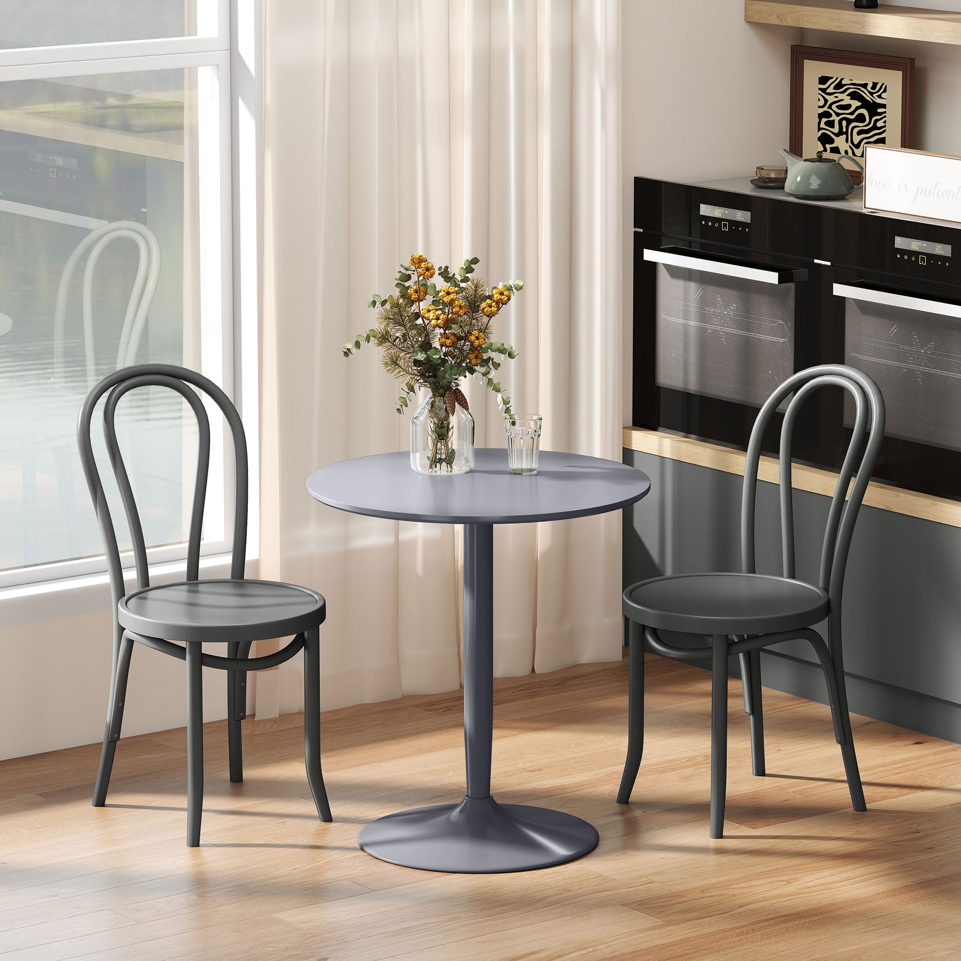 Dining Table, Round Kitchen Table, Modern Dining Table for 2 Persons, Bar Table Pedestal Table with Steel Leg, Non-Slip Footrest, Coffee Table for Living Room, Ø70 x 75 cm, Gray