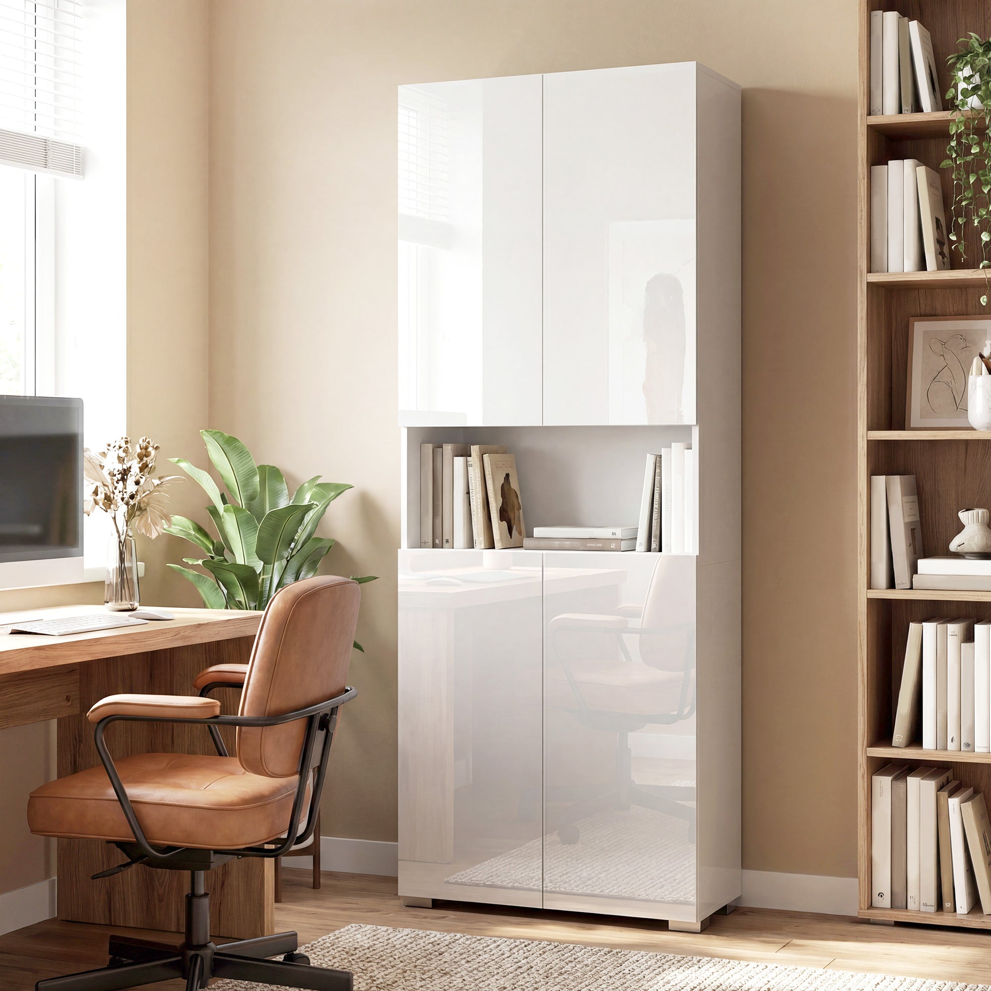 71 in Tall Freestanding Kitchen Pantry – High-Gloss White, Soft-Close Doors & Adjustable Shelves