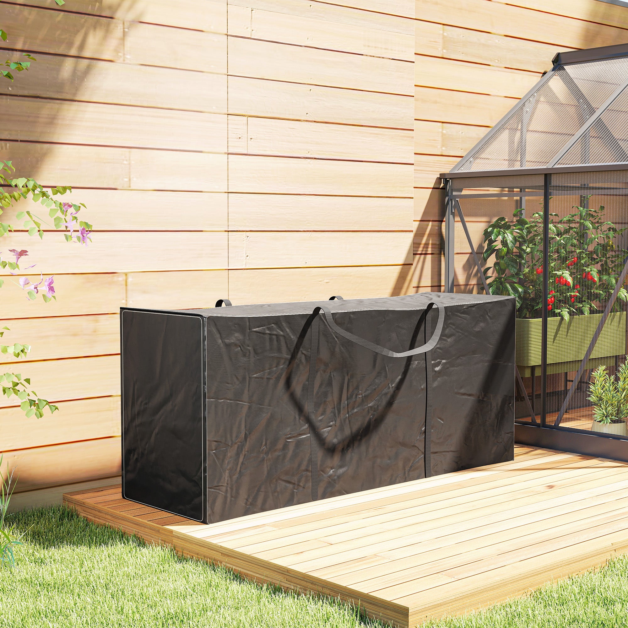 Garden Cushion Storage Bag, Outdoor Cushion Cover in 600D Oxford Fabric with UV Protection with Handles, Waterproof Christmas Tree Storage Bag, 175 x 55 x 75 cm, Black